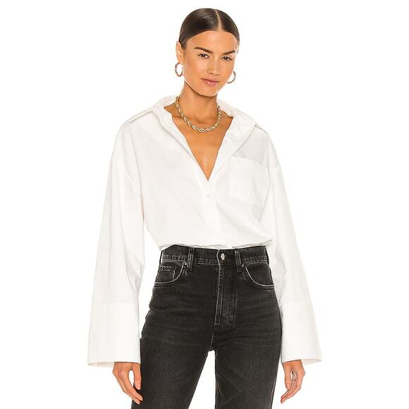 Anine Bing Allie Crisp White Large Sleeve Button Down Shirt Size Large - Picture 1 of 8